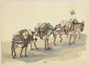 El Arriero, mules laden with cases of goods, led by a mulateer, Lima costumes, ca. 1853, Fierro, Pancho, 1803-1879, Smith