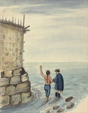 Two figures bathing in the ocean, Lima costumes, ca. 1853, Fierro, Pancho, 1803-1879, Smith, Archibald, M.D., Watercolor