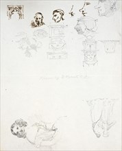 Sketches of heads and figures, David Roberts correspondence, 1837-1864, Roberts, David, 1796-1864, Ink and pencil on paper
