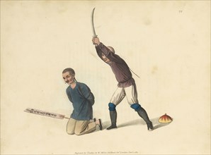 The manner of beheading, The punishments of China, Dadley, J., Mason, George Henry, Stipple engraving, hand-colored, 1801