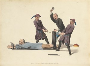 The rack, The punishments of China, Dadley, J., Mason, George Henry, Stipple engraving, hand-colored, 1801