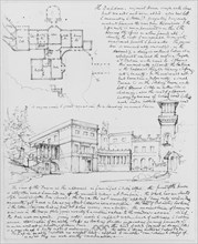 Perspective view and plan of the Deepdene, Surrey, UK, Charles Robert Cockerell sketchbook leaves, Cockerell, C. R.