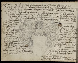 Book list, with empty coat of arms, Handbook with sketches, Hanberg, Hans, 16th century, ca. 1570-1598