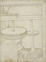 Folio 44 mill powered by horizontal wheel, Edificij et machine MS, Martini, Francesco di Giorgio, 1439-1502, Brown ink and wash