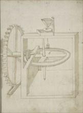 Folio 22 mill powered by undershot water wheel, Edificij et machine MS, Martini, Francesco di Giorgio, 1439-1502, Brown ink