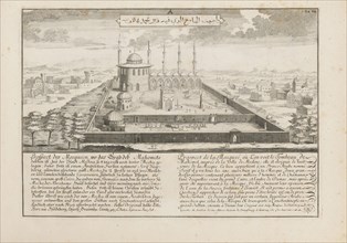 Prospect der Mosquéen, wo das Grab dess Mahomets zusehen ist, beÿ der Stadt Medina, Entwurff einer historischen Architectur