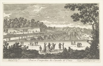 Veue en perspectiue des cascades de Vaux, Perelle engravings of Paris, royal residences, chateaux of France