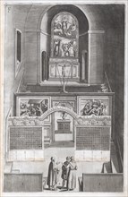 Leaf F: Interior of Chiesa Minore, Descrizione del sacro monte della Vernia, Ligozzi, Jacopo, 1547-1626, Moroni, Lino, Engraving