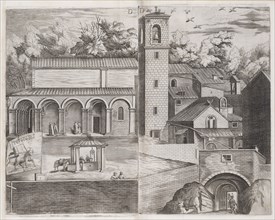 Leaf D: View of Courtyard, Descrizione del sacro monte della Vernia, Ligozzi, Jacopo, 1547-1626, Moroni, Lino, Engraving, 1612