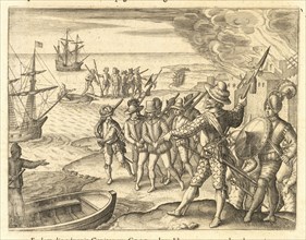 Sir Walter Raleigh taking Antonio de la Hoz Berrío and Alvaro Jorge as prisoners on the Island of Trinidad, Americae pars VIII