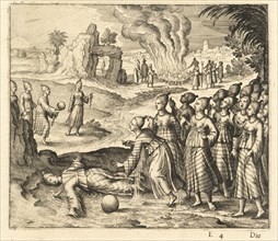 A group of women piercing their hearts with daggers, Americae pars VIII., Bry, Johann Theodor de, 1561-1623?, Engraving, M.DC.