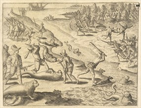 Spanish soldiers killing sealions, Americae pars VIII., Bry, Johann Theodor de, 1561-1623?, Engraving, M.DC.XXV, 1625
