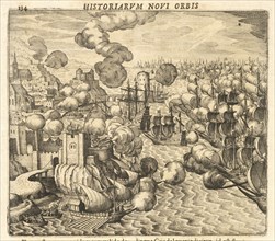 Naval fleet attacking a city, Americae pars VIII., Bry, Johann Theodor de, 1561-1623?, Engraving, M.DC.XXV, 1625