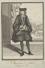 Monsieur l'abbé prenant du tabac, Costumes français du 17e siècle, Anonymous, ca. 1688-1689