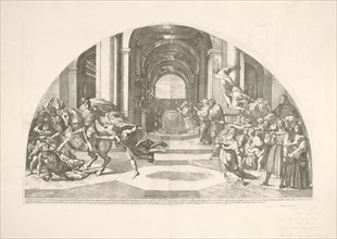 Heliodoro tribuno dell'erario del re Antioco essendo entrato nel tempio di Gerusalem, Maratti, Carlo, 1625-1713, Raphael, 1483