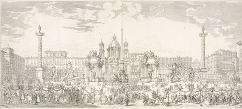 Préparatifs du grand feu d'artifice que S.E.M. le cardinal de Polignac fit tirer à Rome dans la place Navonne le 30 novembre