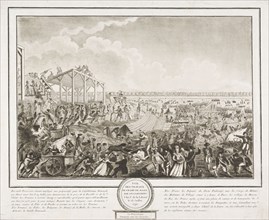 Vue des travaux du Champs de Mars par les Parisiens l'an 1er de la liberté le 12 juillet 1790: le patriotisme surmonte