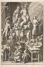 Academy of fine arts, Cort, Cornelis, 1533?-1578, Straet, Jan van der, 1523-1605, Vaccario, Lorenzo, Engraving, 1578