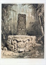 Idol and altar at Copan, Views of ancient monuments in Central America, Chiapas and Yucatan, Catherwood, Frederick