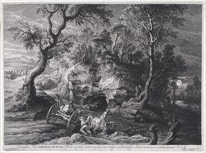 Landscape in the moonlight, Bolswert, Schelte, ca. 1586-1659, Rubens, Peter Paul, Sir, 1577-1640, Etching, engraving