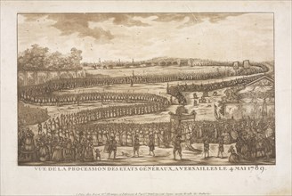 Vue de la procession des Etats généraux, à Versailles le 4 mai 1789, Prints of the French Revolution, Etching, tool work, brown