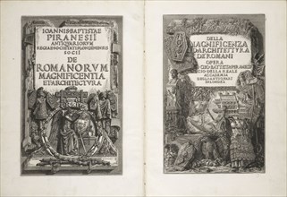 Facing title pages, Ioannis Baptistae Piranesi Antiquariorum regiae societatis Londiniensis socii De Romanorum magnificentia