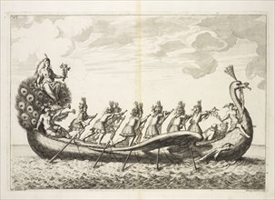 Roman deities in a decorated vessel, I nvmi a diporto sv l'Adriatico, Sartorio, Bernardo, Via, Alessandro dalla, Etching, 1688