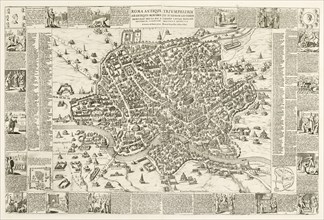 Roma antiqua triumphatrix ab antiquis monumentis et rerum gestarum memoriis eruta, map of Rome, Lauro, Giacomo, 17th cent
