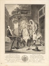Arlequin magicien and barbier, Italian theater prints, 1758