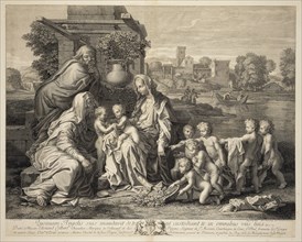 Holy Family, eleven figures, print after paintings by Nicolas Poussin, Baudet, Etienne, 1638-1711, Poussin, Nicolas, 1594?-1665