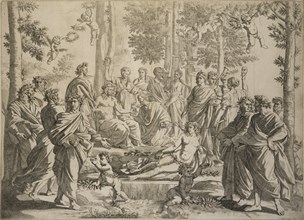 Apollo and the Muses on Parnassus, print after paintings by Nicolas Poussin, Dughet, Jean, ca. 1614-ca. 1679
