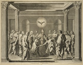 Sacramentum Matrimonij, print after paintings by Nicolas Poussin, Châtillon, Louis de, 1639-1734, Poilly, Nicolas