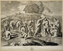 Baptism, print after paintings by Nicolas Poussin, Châtillon, Louis de, 1639-1734, Poilly, Nicolas de, 1627-1696, Poussin