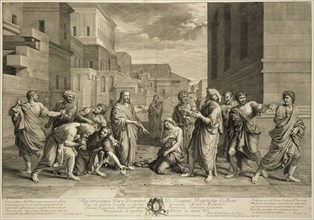 Christ and the woman taken in adultery, prints after paintings by Nicolas Poussin, Audran, Gérard, 1640-1703, Poussin, Nicolas