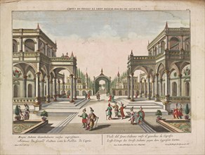 Avenues du Grand Sultan vers le Jardin de Ciprés, European vues d'optique, Probst, Georg Balthasar, engraving