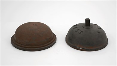 Two-piece bronze mold for medium-sized tap jug with initials JAD and 1835, cast molding tools tool kit metal bronze, cast