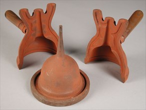 Three parts of four-part cast iron mold for funnel, cast molding tool equipment kit metal cast iron, cast Four-part cast