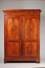 Linen cabinet veneered with mahogany in early historical style, linen cupboard cupboard cupboard furniture furniture interior