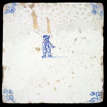 Scene tile, child's play, corner motif ox's head, wall tile tile sculpture ceramic earthenware enamel tinglage, in shape made