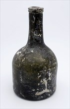 Cylindrical (wine) bottle, clock model, bottle holder soil found glass, free blown and molded in mold blown glass application