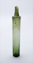 Oblong cylindrical storage bottle, apothecary bottle perfume bottle bottle holder soil find glass, free blown and shaped Oblong
