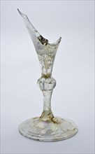 Fragment of foot, trunk and part of calyx of chalice, wine glass drinking glass drinking utensils tableware holder soil find