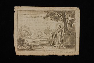 Prayer for Catrina de Koning, with an image of St. Catherine on the front, prayer print copper engraving engraving print footage