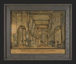Cutout print interior St. Laurenskerk, cutting art footage paper wood, DE GROOTE or St. LAURENS CHURCH at ROTTERDAM from inside