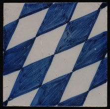 Tile, blue on white, with the image of diamond pattern, wall tile tile sculpture ceramic earthenware glaze, baked 2x glazed