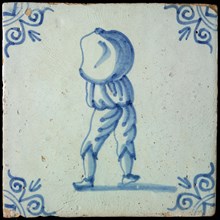 Figure tile, bag carrier, corner motif oxen head, wall tile tile sculpture ceramic earthenware glaze, baked 2x glazed painted