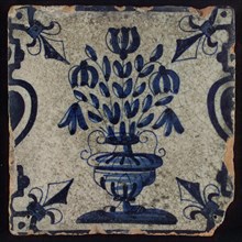 Flowerpot flowerpot, flowerpot between balusters in blue on white, corner pattern french lily, wall tile tile sculpture ceramics