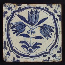 Tile, three-tier in braces in blue on white, corner motif, wing-leaf, wall tile tile sculpture ceramic earthenware glaze, baked