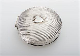 Silver round peppermint box with heart, peppermint box pillbox box holder silver, running lion Biedermeier medicine drug