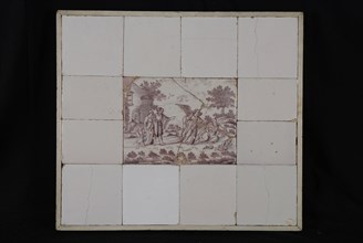 Scene tile, two episodes from the history of Hagar, around the plaque of tiles, plaque tile footage ceramic earthenware glaze